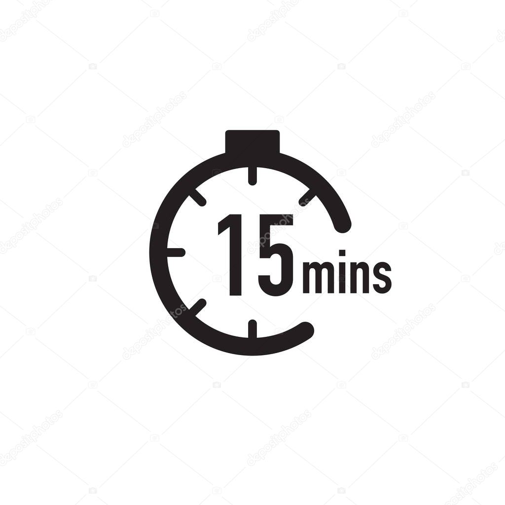 15 minutes timer, stopwatch or countdown icon. Time measure. Chronometr icon. Stock Vector illustration isolated