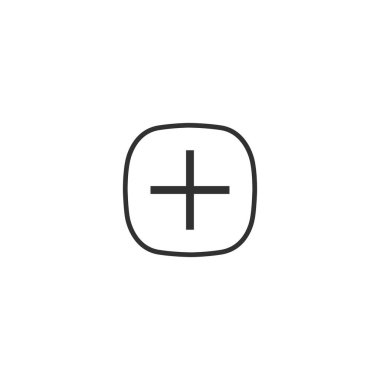 Artı işaretli düğme ekle. Yuvarlak kare çıkartması. Stok Vektörü illüstrasyonu izole edildi