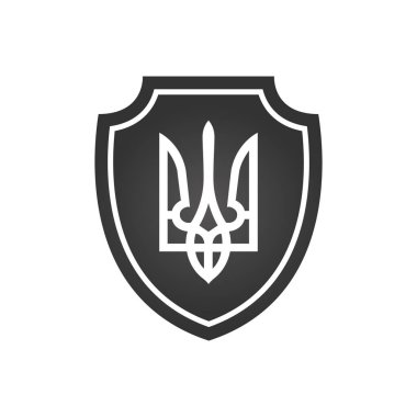 Kalkanda Ukrayna arması, üç dişli ulusal Ukrayna amblemi, Stock Vector çizimi izole edilmiş.