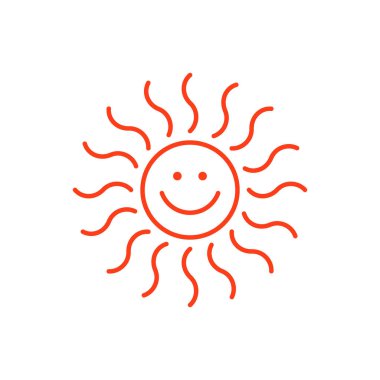 Düz Güneş Simgesi. Yazın çekilen resim. Güneş ışığı sembolü. Stok Vektörü illüstrasyonu izole edildi