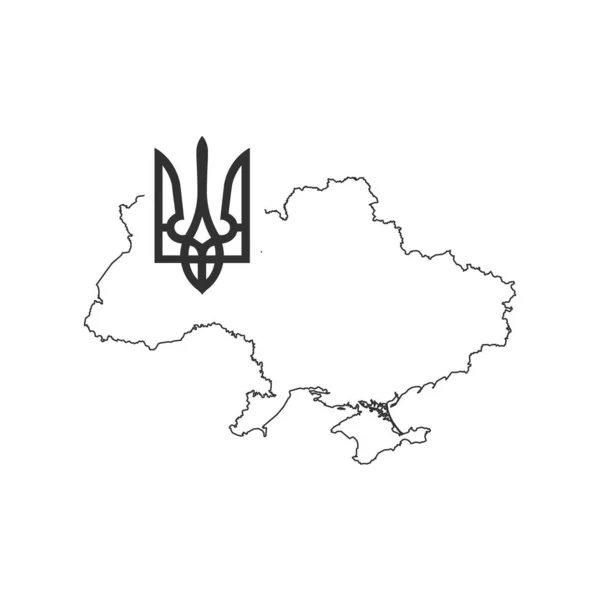 Linear Map Ukraine Tryzub Ukrainian Coat Arms Trident National Symbol — Stock Vector