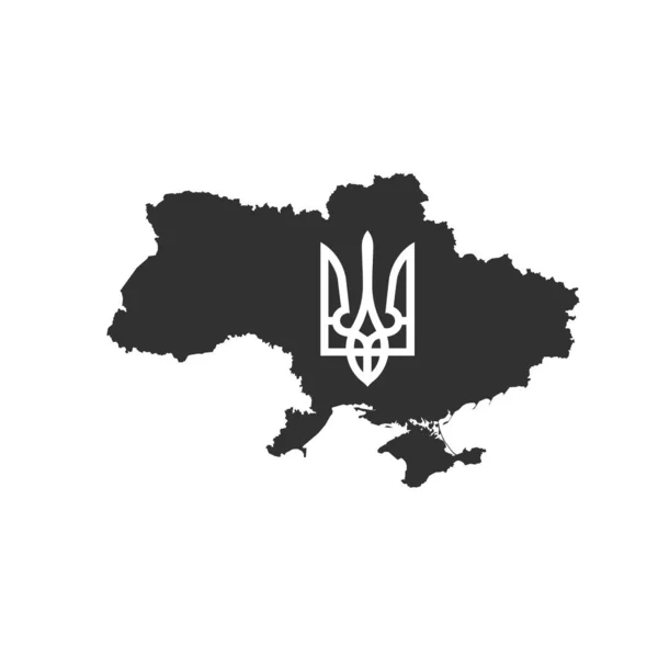 Karte Der Ukraine Mit Tryzub Ukrainisches Wappen Dreizackiges Nationalsymbol Aktienvektorabbildung — Stockvektor