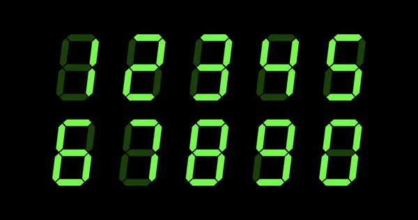 Números Dígitos Pantalla Digital Con Dígitos Verdes Reloj Digital Contador — Archivo Imágenes Vectoriales