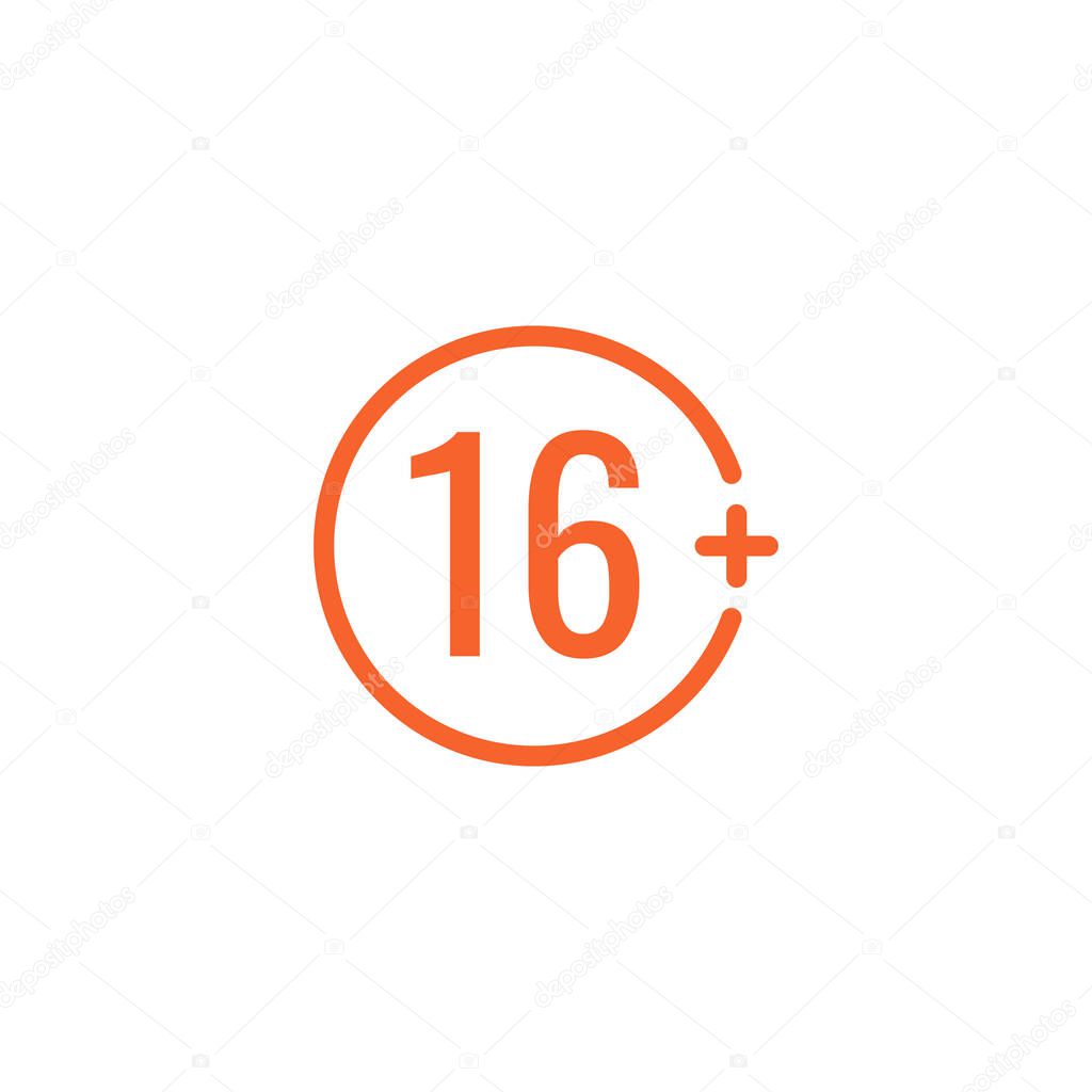 a sixteen years over icon, 16 plus age limit. age prohibition. Stock Vector illustration isolated