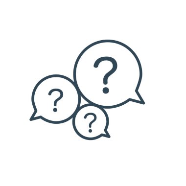 Soru işaretli üç doğrusal sohbet konuşma mesajı kabarcığı. SSS ya da Forum simgesi. İletişim konsepti. Stok vektör çizimi izole edildi