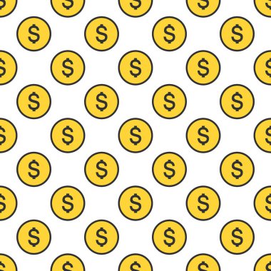 Yuvarlak dolar işareti paralar kusursuz desen, iş ve finans, yatırım, gelir artışı, mali geçmiş, beyaz arka planda izole edilmiş hisse senedi vektör çizimi.