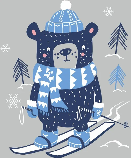 Kışın kayaklar üzerinde ayı