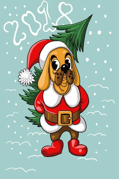 Noel ağacı, yeni 2018 Noel Baba köpekle