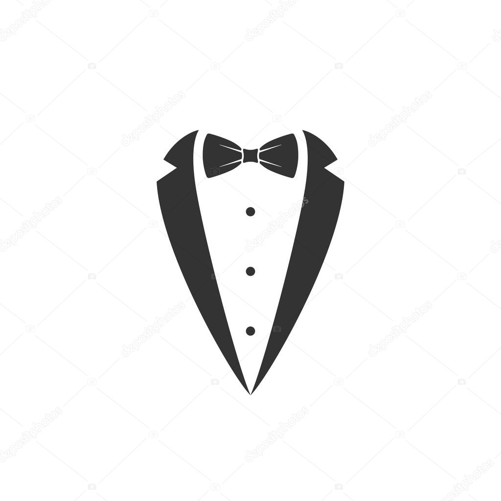 Gentleman graphic icon. Bow tie and tuxedo sign isolated on white background. Gala evening symbol. Vector illustration