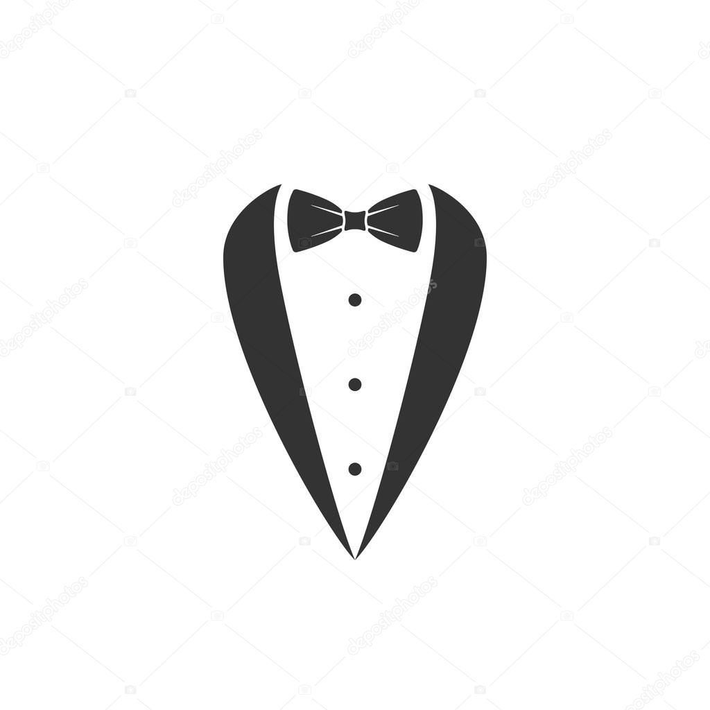 Gentleman graphic icon. Bow tie and tuxedo sign isolated on white background. Gala evening symbol. Vector illustration
