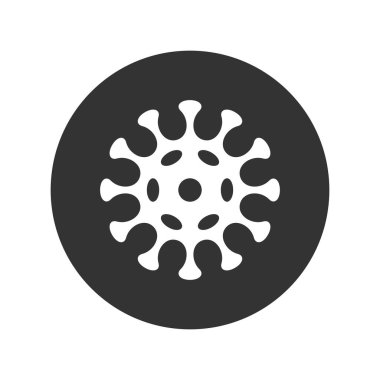 Bakteri grafik simgesi. Beyaz arka planda izole edilmiş çemberdeki virüs işareti. Mikrop sembolü. Vektör illüstrasyonu