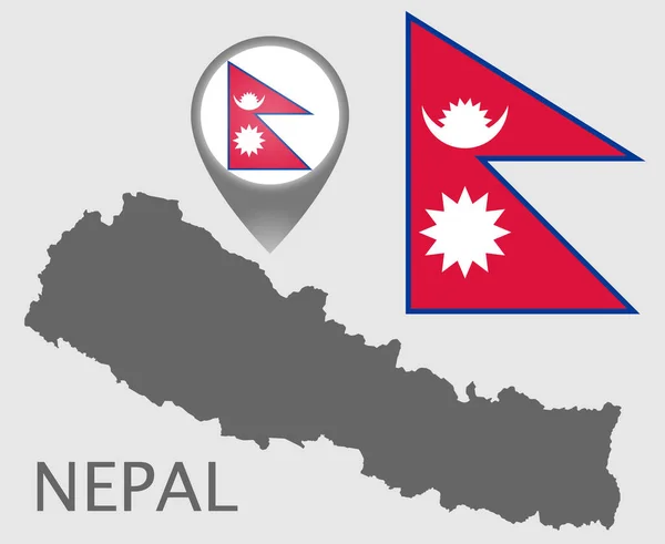 Bandera Colorida Apuntador Mapa Mapa Blanco Nepal Alto Detalle Ilustración — Vector de stock