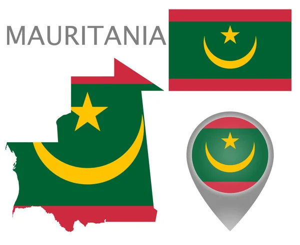 Bandiera Colorata Mappa Puntatore Mappa Della Mauritania Nei Colori Della — Vettoriale Stock