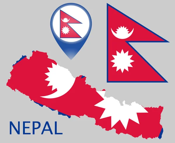 Bandera Colorida Puntero Mapa Mapa Nepal Los Colores Bandera Nepalí — Vector de stock