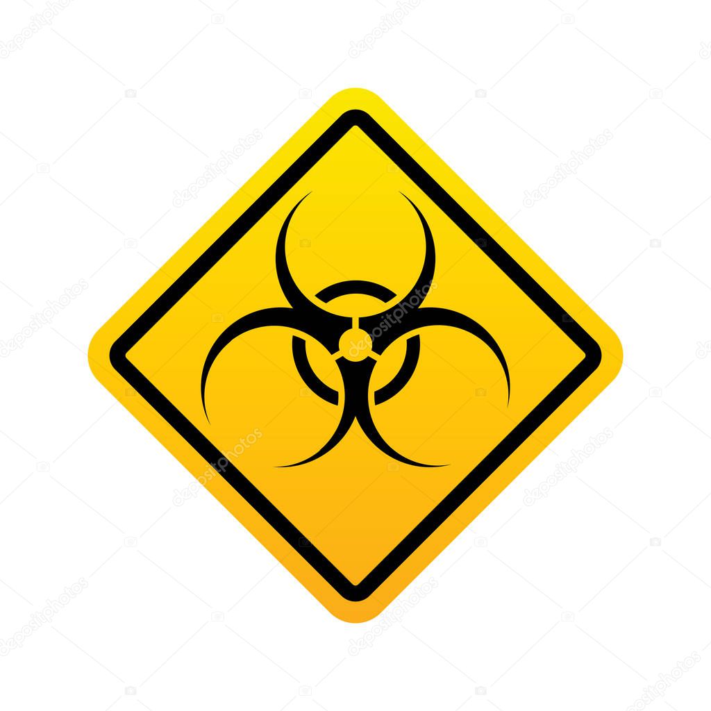 Biohazard warning icon. Biohazard yellow sign isolated on white background. Vector illustration