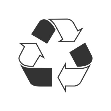 Geri dönüşümlü element grafik simgesi. Geri dönüştürülmüş tabela beyaz arkaplanda izole edilmiş. Web sitesi, uygulama veya bilgi grafikleri için düz tasarım sembolü. Vektör illüstrasyonu