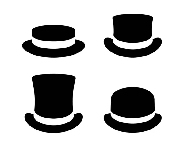 グラフィックアイコンが設定されています 白い背景に隔離されたブースター帽子 トップ帽子とボウラー帽子の黒い兆候 ベクターイラスト — ストックベクタ