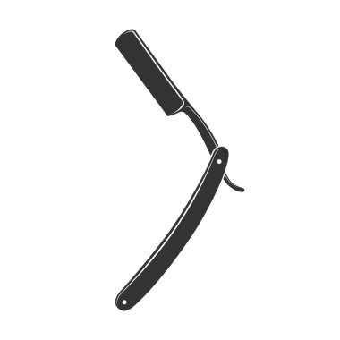 Ustura simgesi. Beyaz arka planda izole edilmiş grafik tabelalarını traş etmek için düz jilet. Berber sembolü. Vektör illüstrasyonu