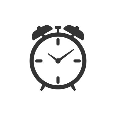 Alarm saati grafik simgesi. Alarm saati işareti beyaz arkaplanda izole edildi. Saatlerin şablonu. Vektör illüstrasyonu