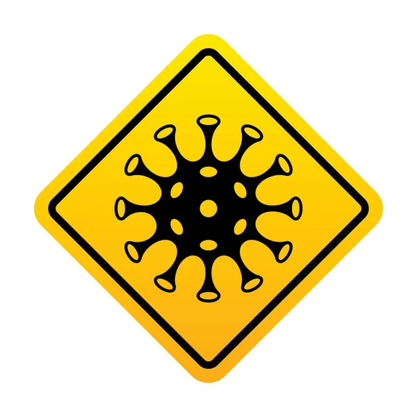 コロナウイルスのグラフィックアイコン 警告バナーCovid 白色の背景に分離された黄色の標識ウイルス ベクターイラスト — ストックベクタ