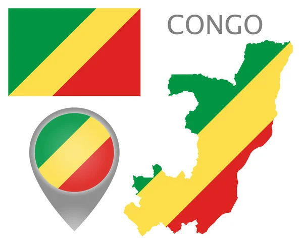 Bandiera Colorata Mappa Puntatore Mappa Del Congo Nei Colori Della — Vettoriale Stock