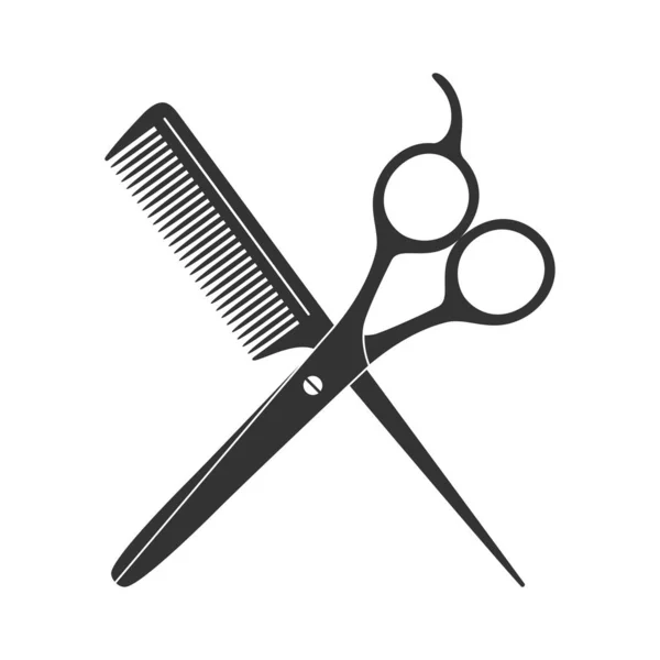 Scissors Hairbrush Graphic Icon Sign Crossed Scissors Hairbrush Isolated White — Stock Vector