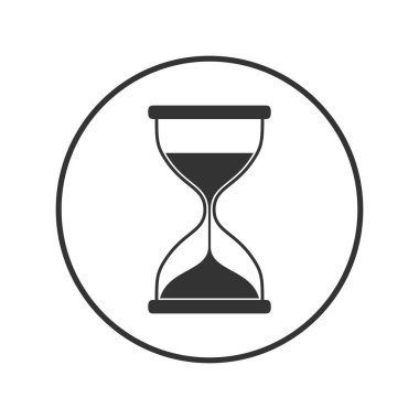 Kum saati grafik simgesi. Çemberdeki kum saati işareti beyaz arkaplanda izole edilmiş. Zaman sembolü. Vektör illüstrasyonu