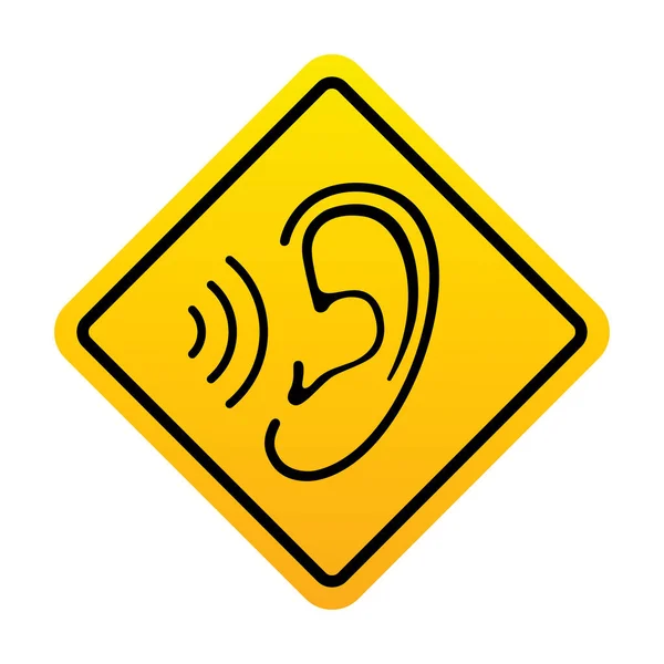 Банер Попередження Про Вухо Звукову Хвилю Символ Небезпеки Шуму Жовтий — стоковий вектор