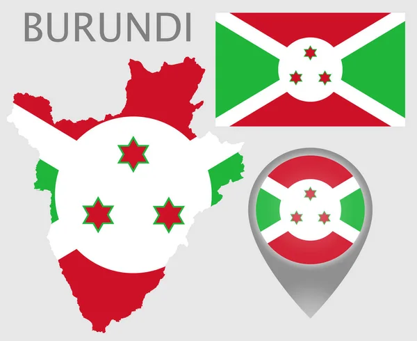 Bandiera Colorata Mappa Puntatore Mappa Del Burundi Nei Colori Della — Vettoriale Stock