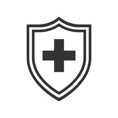 Dokunulmazlık ikonunun korunması. Kalkan bağışıklık sistemi konsepti. Beyaz arka planda izole edilmiş sağlık işareti. Vektör illüstrasyonu 