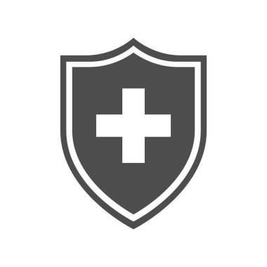 Dokunulmazlık ikonunun korunması. Kalkan bağışıklık sistemi konsepti. Beyaz arka planda izole edilmiş sağlık işareti. Vektör illüstrasyonu 