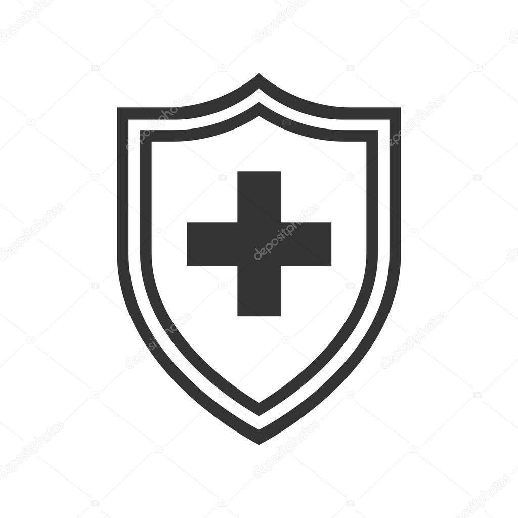 Protection of immunity graphic icon. Shield immune system concept. Protection health sign isolated on white background. Vector illustration 