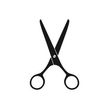 Makas grafik simgesi. Beyaz arka planda izole edilmiş saç kesim işareti makası. Berber sembolü. Vektör illüstrasyonu