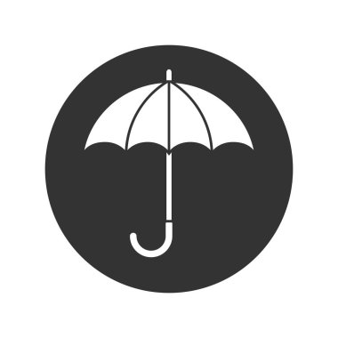 Şemsiye grafik simgesi. Çemberdeki şemsiye işareti beyaz arka planda izole edilmiş. Vektör illüstrasyonu