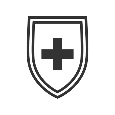 Tıbbi bağışıklık kalkanı ikonu. Bağışıklık sistemi konsepti. Beyaz arka planda izole edilmiş sağlık işareti. Vektör illüstrasyonu 