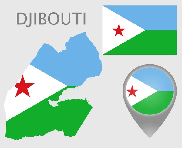 Barevná Vlajka Ukazatel Mapy Mapa Džibuti Barvách Džibutské Vlajky Vysoký — Stockový vektor