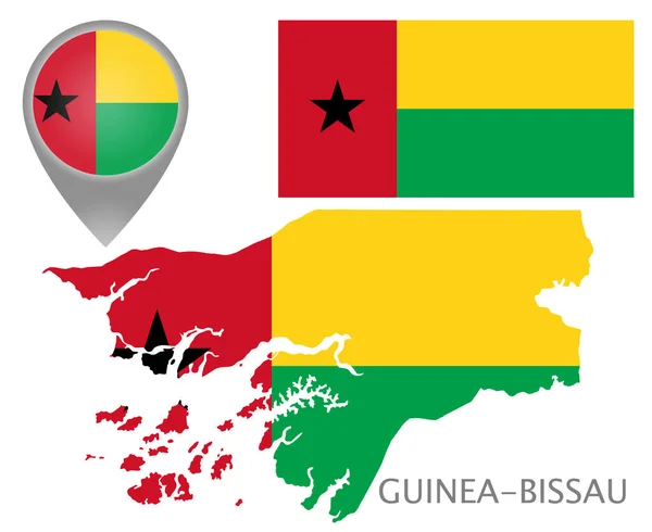 Bandeira Colorida Ponteiro Mapa Mapa Guiné Bissau Nas Cores Bandeira — Vetor de Stock