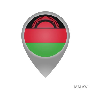 Malawi bayrağıyla harita işaretleyici. Harita için renkli işaret simgesi. Vektör İllüstrasyonu.