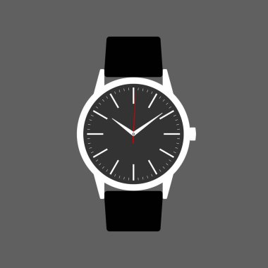 Kol saati ikonu. Gri arka planda şeritli sembol saati. Tasarım şablonu yakın plan. Erkekleri gözlüyor. Vektör illüstrasyonu 