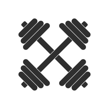 Dambıllar grafik simgesi. Beyaz arkaplanda çapraz dambıl işareti var. Spor salonu sembolü. Vektör illüstrasyonu