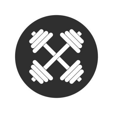 Dambıllar grafik simgesi. Çemberdeki dambıllar beyaz arka planda izole edilmiş. Spor salonu sembolü. Vektör illüstrasyonu