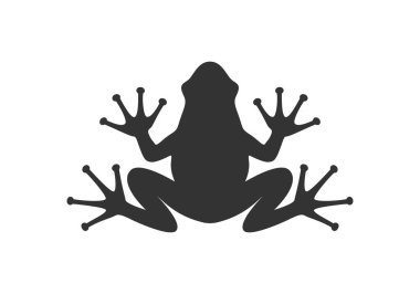 Kurbağa grafik ikonu. Beyaz arka planda kara kurbağa işareti var. Vektör illüstrasyonu