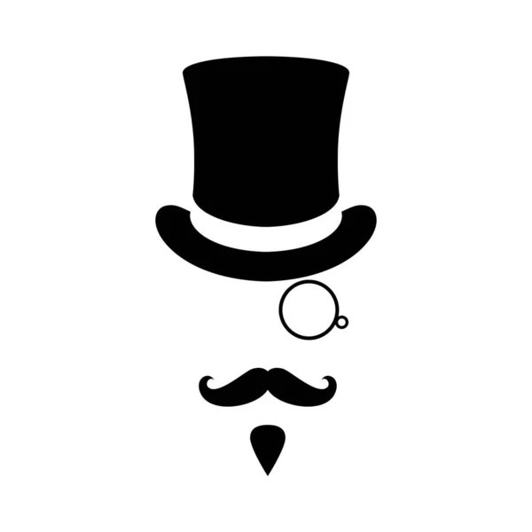 グラフィックアイコンさん 口ひげ モノコックとトップの帽子を持つ男 白い背景に孤立したグラフィックサイン ベクターイラスト — ストックベクタ