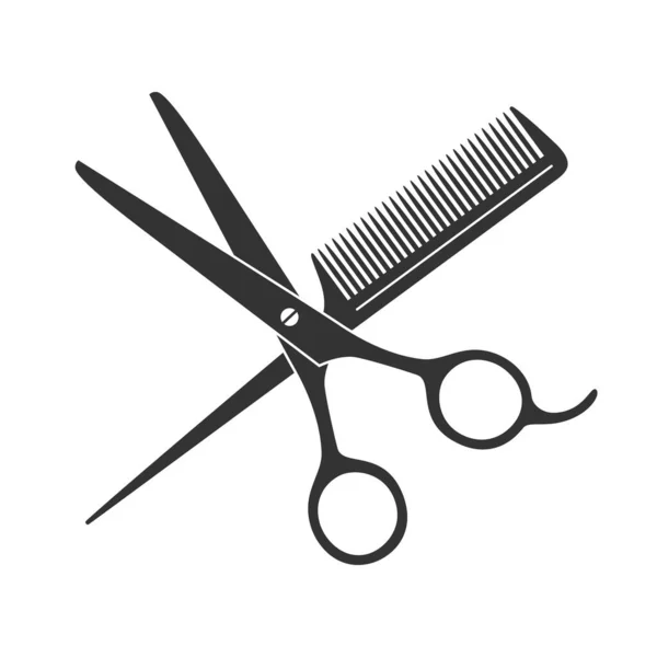 Scissors Hairbrush Graphic Icon Sign Crossed Scissors Hairbrush Isolated White — Stock Vector