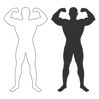 Güçlü grafik ikonları. Beyaz arka planda izole edilmiş insan vücut işaretleri. Vücut geliştirme ve fitness sembolü. Vektör illüstrasyonu
