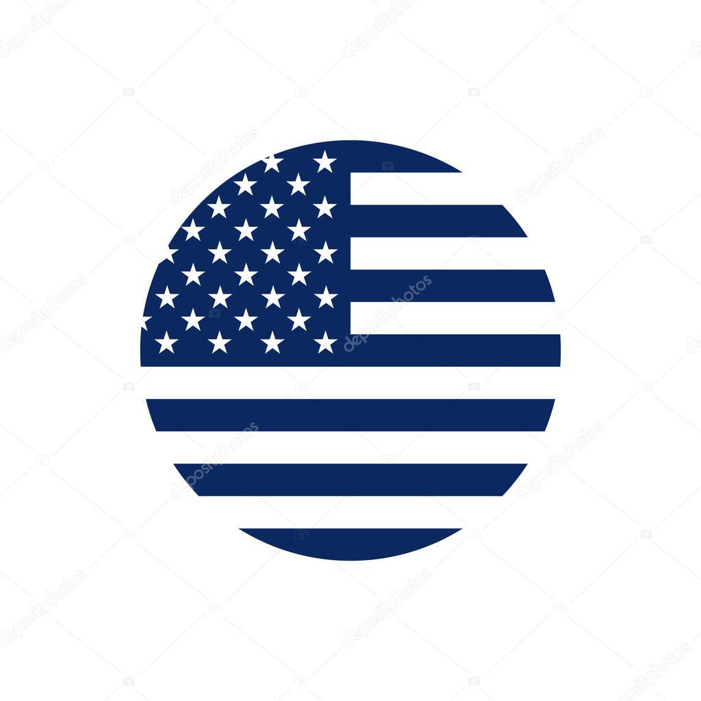 USA flag button icon. Monochrome round sign isolated on white background. Vector illustration