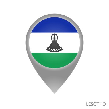 Lesotho bayrağıyla harita işaretleyici. Harita için renkli işaret simgesi. Vektör İllüstrasyonu.