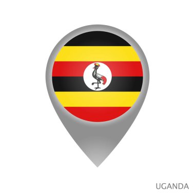 Uganda bayrağıyla harita işaretleyici. Harita için renkli işaret simgesi. Vektör İllüstrasyonu.