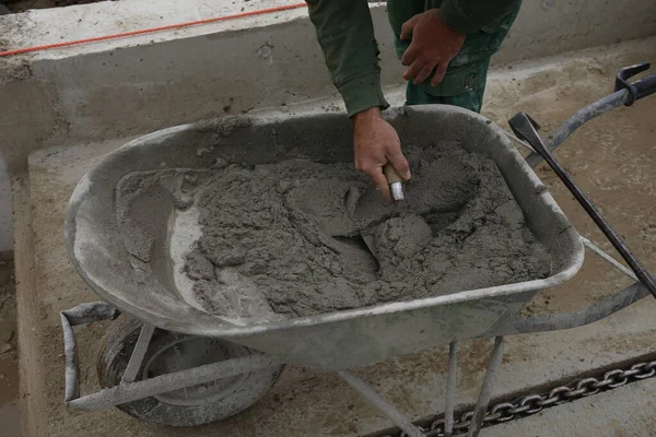 Wheelbarrow Filled Cement — Stock Photo, Image