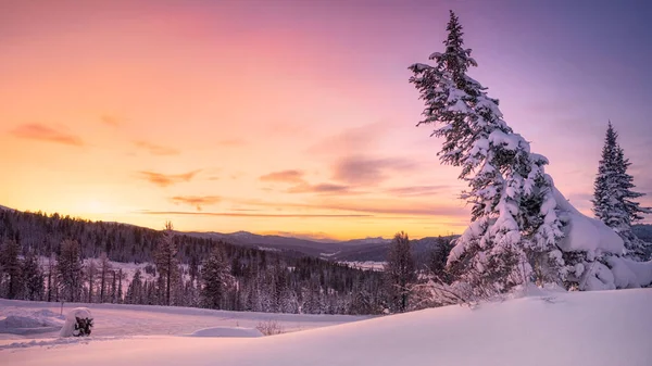 Puesta de sol en las montañas nevadas — Foto de Stock